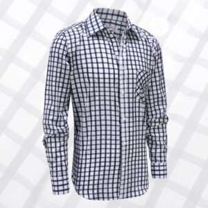 Heren overhemd wit, donkerblauwe ruit, met magneetsluiting