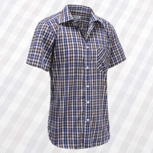 Heren overhemd korte mouw, bruine en blauwe ruit, met magneetsluiting